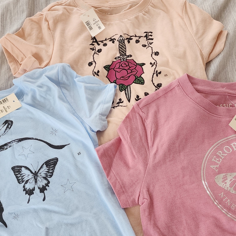 Aeropostale Kids Graphic T-Shirts - Pink, Blue, Cream